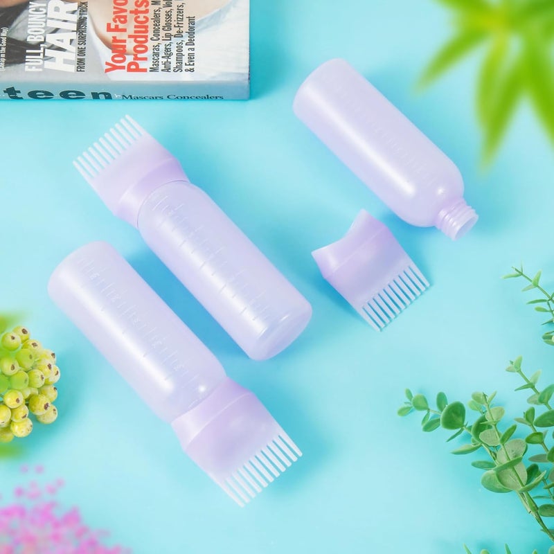 ONLYFU 4Pcs Root Comb Applicator Bottle, 6 Ounce Hair Dye Bottles with Comb and Graduated Scale Plastic Hair Oil Brush for Hair Care and Color, Purple - Image 5